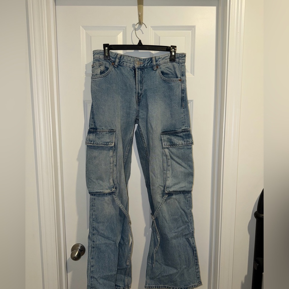 Zara Men's Light Blue Relaxed Cargo Jeans